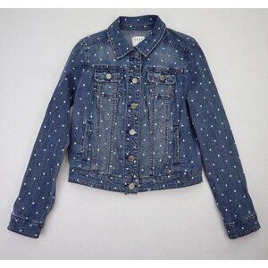 Elle Women's Jacket Size XS Polka Dot Denim Lightweight Stretch